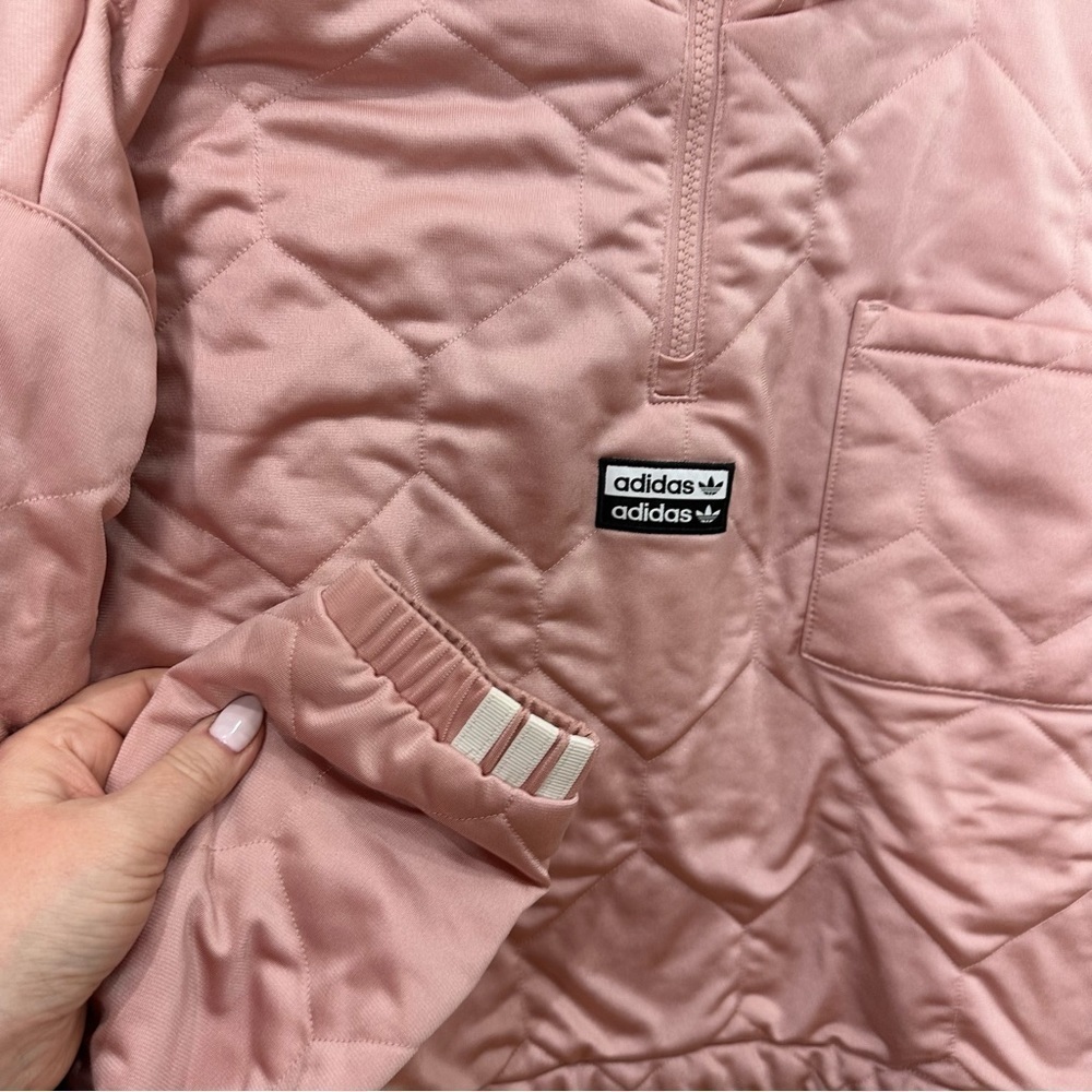 Adidas Quilted Half Zip Pink Cropped Jacket - Picture 5 of 8